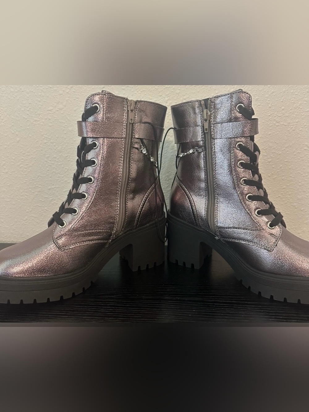 POP Women’s Yeardly Pewter Block Heel Boots NWT Size 7 - Picture 4 of 7
